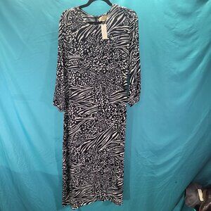Kachel X Anthropologie Womens Black&White Animal Print Long Sleeve Dress Size 10